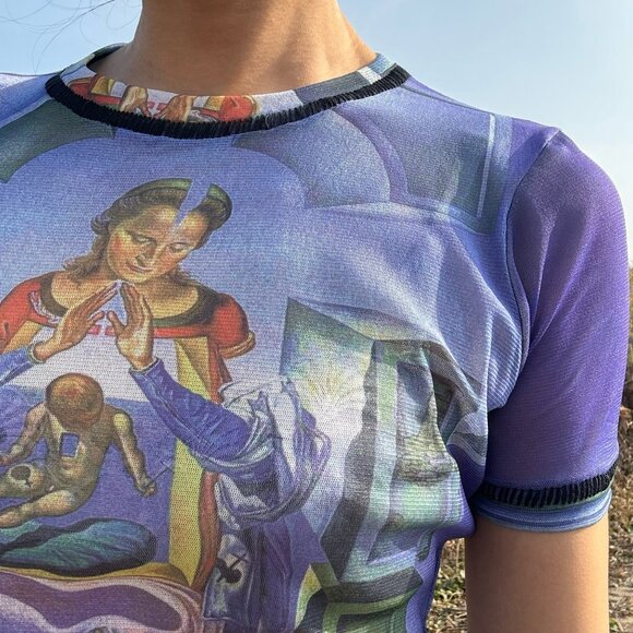 Jean Paul gaultier blue mesh short sleeve top - Picture 5 of 10